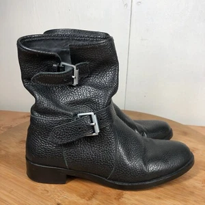 J Crew Boots Womens 6.5 Engineer Biker Buckles Black Pebbled Leather Classic - Picture 1 of 13