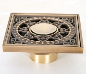 Carved Antique Brass Square Shower Drain Floor Waste Drain Cover Strainer mhr053 - Picture 1 of 6