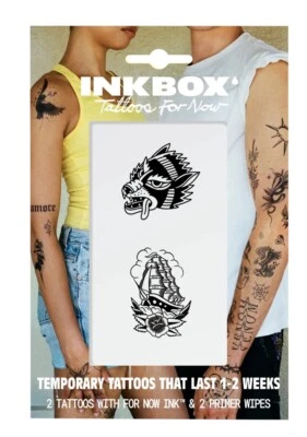Caja de tinta tatuajes temporales 2 tatuajes 1 perro 1 envío con flor Foto 1 de 4