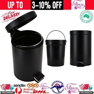 Black Pedal Bin 3 Litres Bathroom Office Rubbish Garbage Can Lid Kitchen Anko