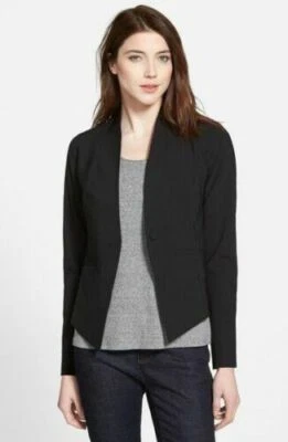 NUEVO CON ETIQUETAS EILEEN FISHER Chaqueta Blazer Negra Tropical Viscosa Lana Elástica Talla 2 Foto 1 de 4