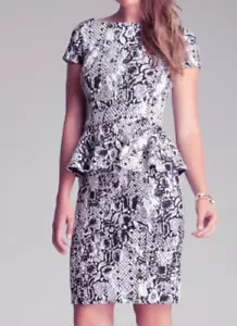 Abito donna Bebe taglia M nero bianco peplo cappuccio maniche bodycon fit cotone - Foto 1 di 10