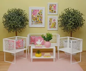 ๐ผ4 pz SET sedie e tavolo CORTILE giardinoTERRAZZA mobili PATIO 1/6 per BARBIE - Foto 1 di 10