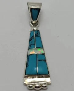 Native American Kewa NG Nelson Garcia Sterling Turquoise Opal Pendant - Picture 1 of 3