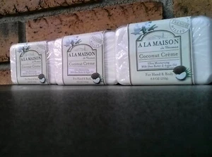 A La Maison de Provence COCONUT CREME CREAM Soap Bars hand & body 3 SEALED 8.8oz - Picture 1 of 5