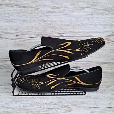 Henry Morgan Italian Shoes 1667 Men Suede Embroidery Size 11  Black Gold - Image 1 of 4