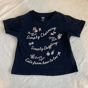 Uniqlo x Disney Graphic T-Shirt Kids 9/10 Navy Short Sleeve Minnie Daisy Figaro - Picture 1 of 8