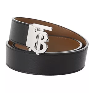 Burberry Belt Men MB TB 35MM PLAQUE RVS Reversible Leather 8043247 Black Tan - Picture 1 of 7
