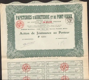 action de jouissance: PAPETERIES d'AUBETERRE & PONT-VIEUX (CHARENTE 16) (S) - Imagen 1 de 1
