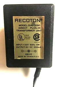 Recoton OEM: DIA-3590 Plug-in Transformer-9V/200mA/6W,#8810 - Picture 1 of 3
