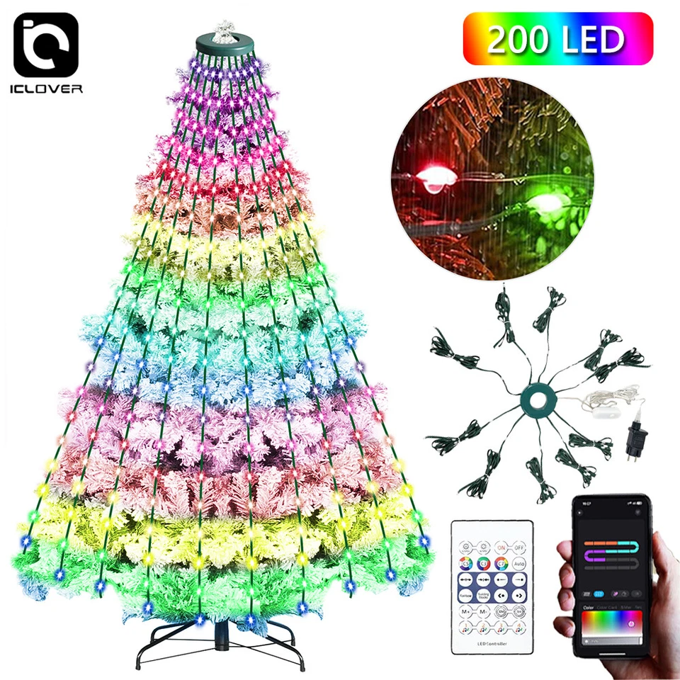 Christmas Tree Waterfall String Lights RGB Outdoor/Indoor Waterproof Smart Fairy - Image 1 of 4