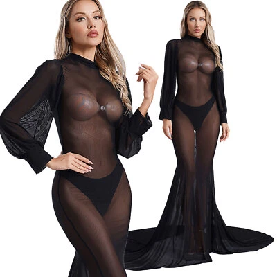 Womens Dress Mesh Cover-up Sexy Photography Sheer Costumes Summer Nightwear - Image 1 of 4