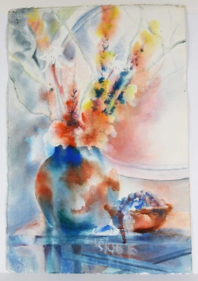 22英寸水彩画纸卡罗琳·曼艺术抽象静物花花瓶 — 第 1/4 张图片