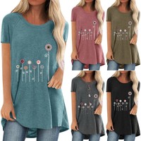 Womens Short Sleeve Floral Tunic T-Shirt Summer Baggy Loose Long Tops Plus Size