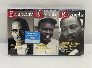 3 VHS Set A&E Biography Malcom X Jackie Robinson Martin Luther King JR. Sealed - Picture 1 of 8