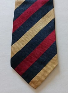 Ben Silver Men's Tie Navy Gold Red Striped Rep All Silk Hand Made London Vtg - Picture 1 of 9