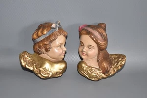 Coppia piccole teste di angelo putti putto angelo scolpito scomparto #H2V - Foto 1 di 9