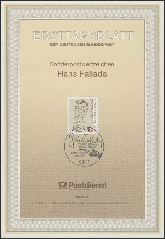 ETB 26/1993 - Hans Fallada, Schriftsteller - Bild 1 von 1