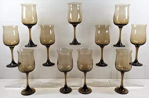11 Libbey Connoisseur Tawny Water Goblets Set Vintage Elegant Stemware Retro Lot - Picture 1 of 24
