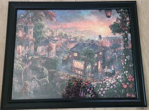 Thomas Kinkade Disney Dreams Lady und Tramp verlieben sich gerahmtes Puzzle 16 x 20 Zoll - Bild 1 von 6