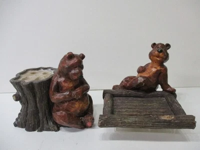 Soporte de cepillo de dientes y jabonera de oso rústico aspecto tallado resina ~ ¡Decoración de cabina lindo! Foto 1 de 4