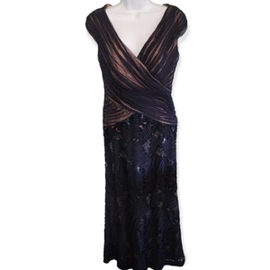 Vestido Tadashi Shoji Cuello en V Manga Gorra Maxi Formal Azul Marino Talla 6 - Imagen 1 de 10