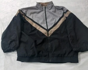 Vintage 90s Champion Windbreaker Jacket Black Grey And Gold Size Medium - Bild 1 von 9