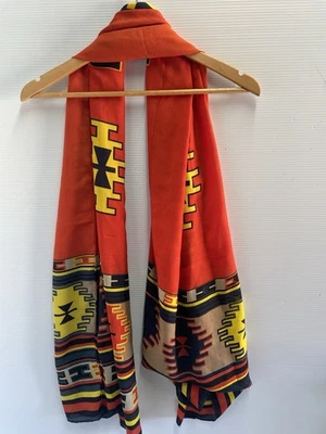 Vintage Retro Ladies Wrap Scarf Wide Long Colourful Bohemian Aztec Mayan Print. - Image 1 of 4