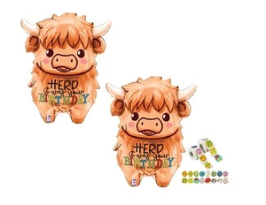Set Of 2 Highland Cow 27'' Balloons Birthday Party Decorations Farm Animals - Picture 1 of 1