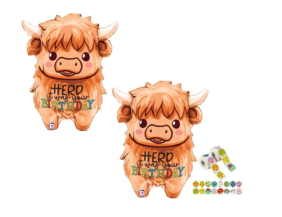 Conjunto de 2 balões de 27 pol. para decoração de festa de aniversário de vaca das Terras Altas animais de fazenda - Imagem 1 de 1