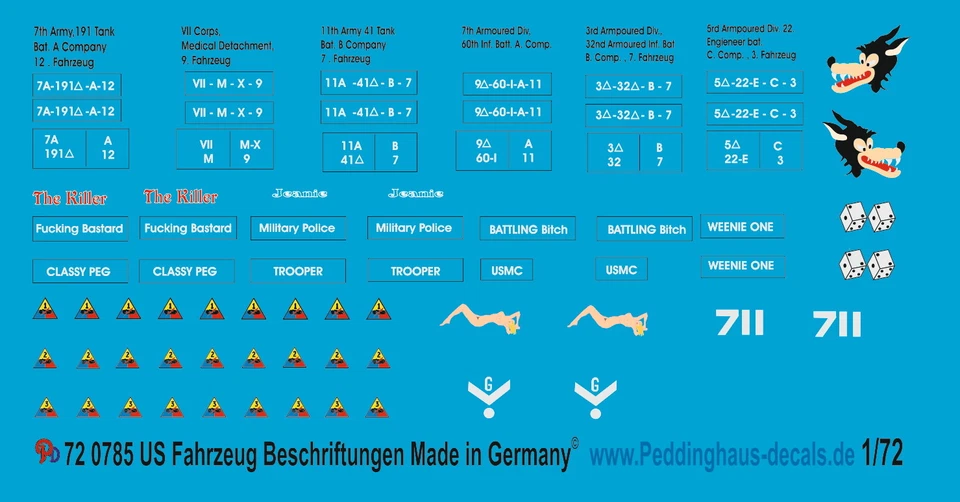 Decalcomanie Peddinghaus 1/72 0785 US ARMY Numeri E Scritte - Immagine 1 di 1