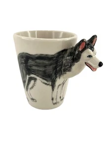 WEY & FLY grauer Husky Wolf Hund 3D Becher Keramik Kaffee Tee Tasse handbemalt Tier - Bild 1 von 11