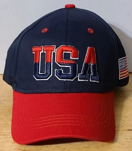 USA AMERICAN FLAG PATRIOTIC AMERICA ADJUSTABLE BASEBALL CAP ( DARK BLUE & RED ) - Picture 1 of 3
