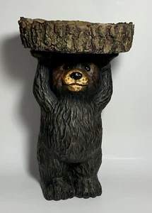 Rustic Black Bear Sculpture Statue Figurine Holding A Bowl 11 1/2” Tall - Picture 1 of 7