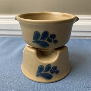 PFALTZGRAFF Folk Art Simmering Potpourri Butter Warmer Tan/Blue 2 Pc GUC - Picture 1 of 6