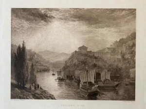 Print of ANCIENT CITY By H D DAWSON SAIL SHIPS THROUGH MOUNTAINS - Picture 1 of 2