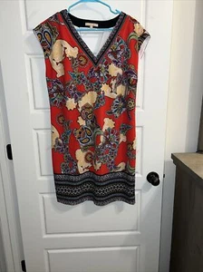 Gibson & Latimer Damen rot/bunt geblümt Tunika Kleid Strick Gr. Small Stretch - Bild 1 von 2