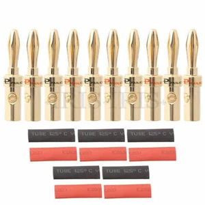 10x Gold Plated Pure Copper 4mm Banana Plug Speaker Connector w/ Tube - Picture 1 of 5