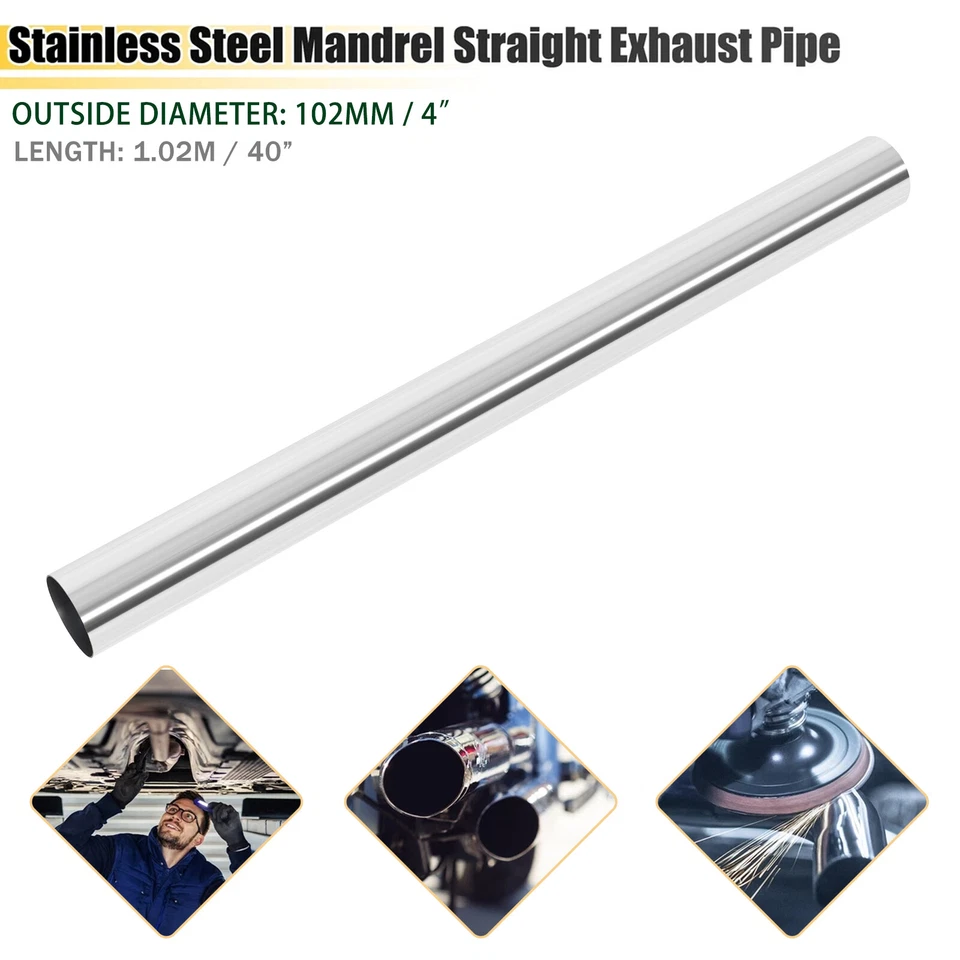 Tubo de escape recto de acero inoxidable T-304 de 4 pulgadas 102 mm tubo de tubo 40" Foto 1 de 4
