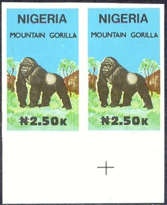 NIGERIA 1990 wildlife 2 n. 50 mountain gorilla U/M MAJOR VARIETY IMPERFORATED - Picture 1 of 1