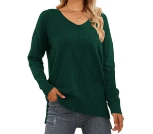 MOSHU V Neck Sweaters for Women Fall Lightweight Knit Pullover Sweater - Picture 1 of 3
