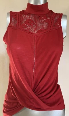 American Rag Red Mock Turtle Neck Sleeveless Front Drape Top Med NWT * See Desc - image 1 of 4