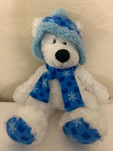 Hugfun International Peluche Blanco Oso de Peluche Azul Copo de Nieve Sombrero y Bufanda 17" - Imagen 1 de 4
