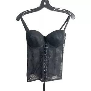 Native Intimates Sheer Lace Up Front Long Corset Top Black Womens 36C - Picture 1 of 6