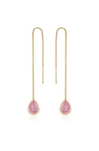 Lab-Created Pink Diamond Drop Threader Engagement Earrings In 10K Yellow Gold - Picture 1 of 4