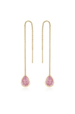Lab-Created Pink Diamond Drop Threader Engagement Earrings In 10K Yellow Gold - Image 1 of 4