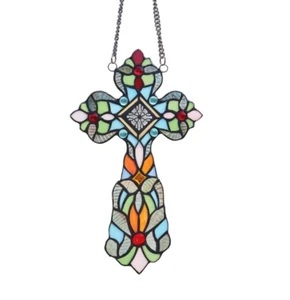 13" Stained Glass Cross Window Hanging Panel Suncatcher - Picture 1 of 6