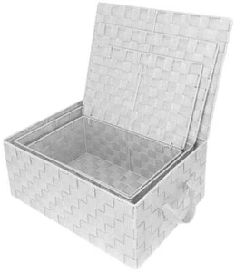 Woven Storage Bin Baskets with Handles and Lid for Closet, Shelves Organizing - Picture 1 of 5