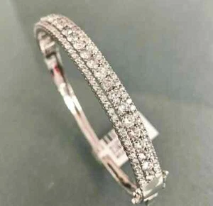 5 CTW Round Cut VVS1 Moissanite Women's 7" Bangle Bracelet 14K White Gold Plated - Picture 1 of 10