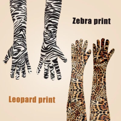 Leopard Print Velvet Dinner Dress Gloves Opera Ball Stage Full Finger Long Glove - Image 1 of 4